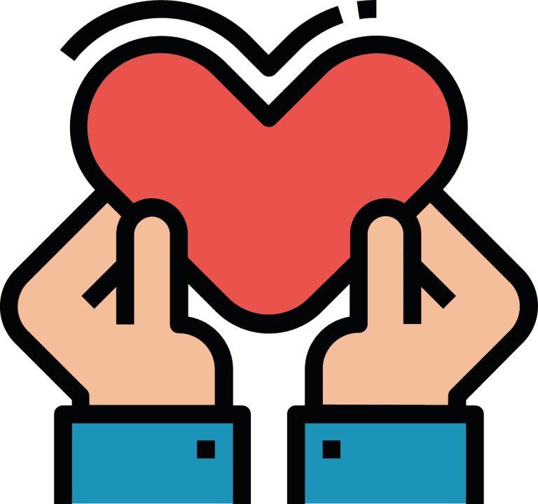 Picto avec deux mains qui tiennent un coeur
