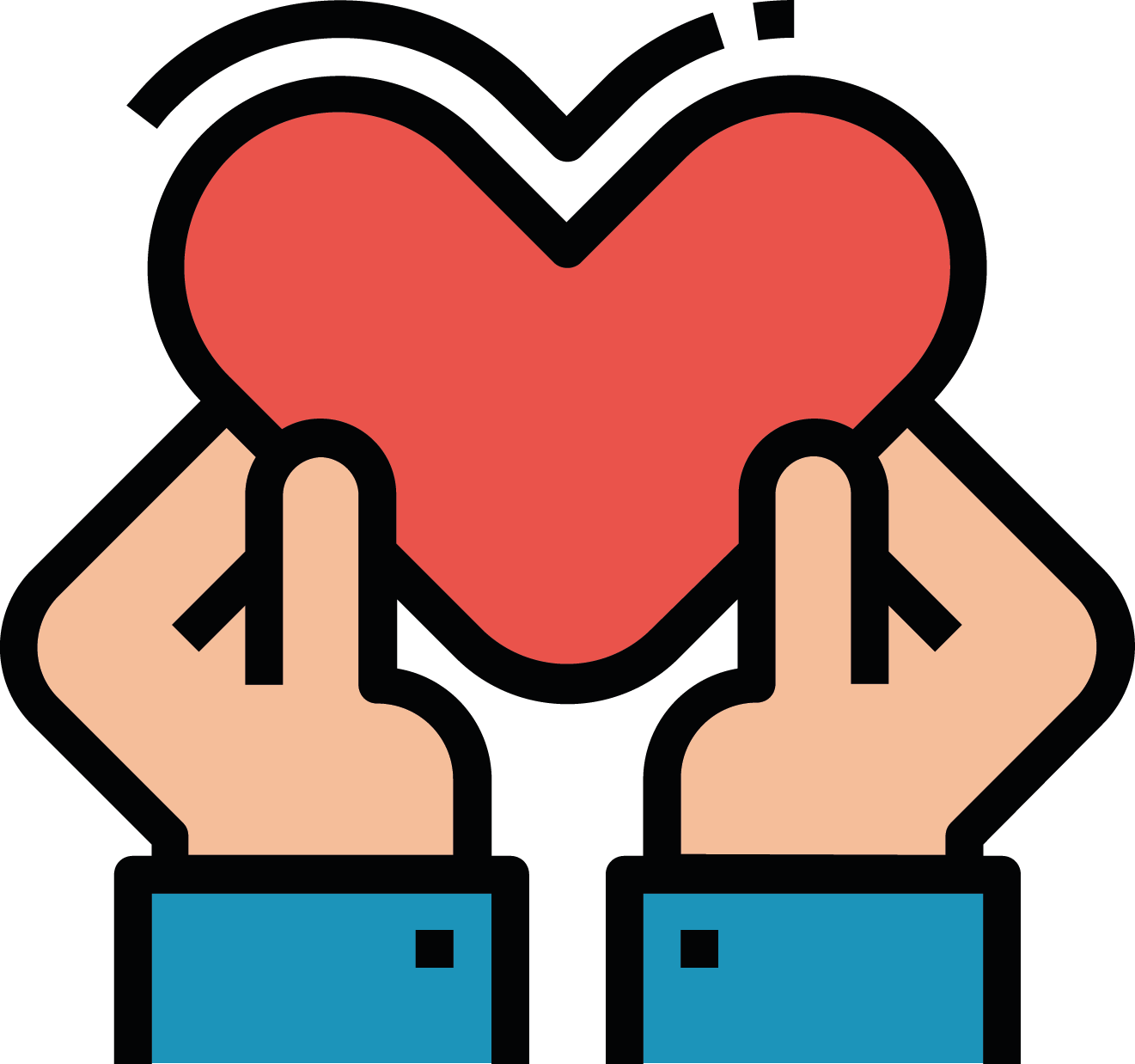 Picto avec deux mains qui tiennent un coeur